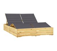 Bois de Pin Imprégné Chaise Longue Double et Coussins Crème Transat vidaXL