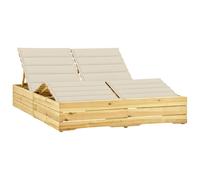 Bois de Pin Imprégné Chaise Longue Double et Coussins Crème Transat vidaXL