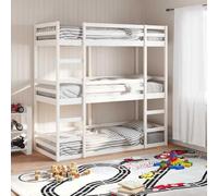 Bois de pin massif Avec barrières de sécurité Triple 90x200 cm Blanc | Lit superposé triple en bois de pin massif 90x200 cm blanc avec échelle et barrières sécurité, cadre sans matelas pour