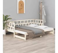 Bois de pin massif coulissant transformable en canapé 2x(80x200) cm Brun | Lit coulissant 2x80x200 cm en bois de pin massif, jour canape convertible avec panneau lateral, lit invite escamotable pour