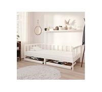 Vidaxl Lit De Repos Avec Tiroirs 90x200 Cm Blanc Bois De Pin Massif Blanc