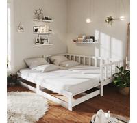 Bois de Pin Massif Lit Coulissant 2x(90x200) cm Blanc Lit d'Invité vidaXL