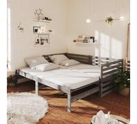 Bois de Pin Massif Lit Coulissant 2x(90x200) cm Gris Lit d'Invité vidaXL
