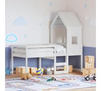 Bois de pin massif Lit surélevé Modèle élégant Blanc 90x200 cm | Lit haut sans matelas blanc 90x200 cm bois de pin massif avec toit et échelle pour enfants
