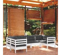 Bois de pin massif Modulable avec coussins blancs Ensemble 6 pieces | Salon de jardin 6 pcs bois de pin massif avec coussins anthracite blanc, ensemble modulable pour terrasse exterieur, canape