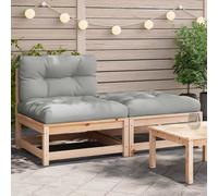 Bois de Pin Massif Salon de Jardin 2 pcs avec Coussins Blanc Mobilier vidaXL