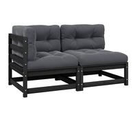 Bois de Pin Massif Salon de Jardin 2 pcs avec Coussins Noir Mobilier vidaXL