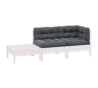 Bois de Pin Massif Salon de Jardin 3 pcs avec Coussins Blanc Mobilier vidaXL