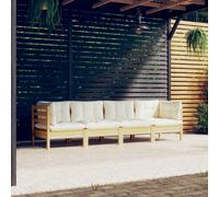 Bois de Pin Massif Salon de Jardin 4 pcs avec Coussins Crème Mobilier vidaXL