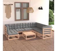 vidaXL Salon de Jardin 8 pcs avec Coussins Meubles d'Extérieur Meubles de Terrasse Mobilier de Patio Mobilier de Jardin Bois de Pin Massif