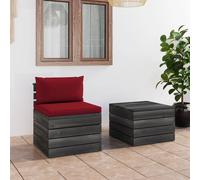 Bois de Pin Massif Salon Palette de Jardin 2 pcs avec Coussins Terrasse vidaXL