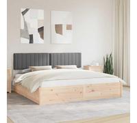 Bois de pin Massif tête de lit rembourrée Design Moderne Gris 200x200 cm | Cadre de lit avec tête de lit rembourrée Gris foncé en pin massif pour matelas empereur 200x200, literie moderne avec dossier