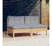 Vidaxl Canapé 2 Places De Jardin Et Coussins Gris Bois De Pin Solide Gris