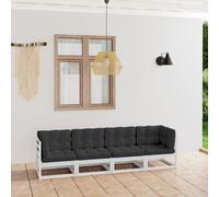 Bois de Pin Solide Canapé 4 Places de Jardin avec Coussins Extérieur vidaXL