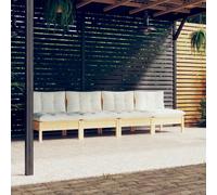 Bois de Pin Solide Canapé 4 Places de Jardin et Coussins Crème Patio vidaXL