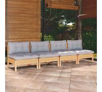 Bois de Pin Solide Canapé 4 Places de Jardin et Coussins Crème Patio vidaXL