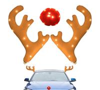 Bois de renne de voiture, décoration de Noël festive, ensemble de bois lumineux avec LED lumineuses et ornement de nez rouge pour van, SUV, centre commercial, fenêtre, véhicule, décoration de conduite