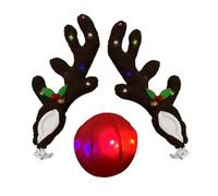 Bois de renne lumineux avec nez - Décoration extérieure de voiture - Pour camion, véhicule, SUV, fenêtre, toit, décoration de Noël