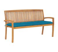 vidaXL Banc de jardin empilable et coussin 159 cm Bois de teck massif3063325 bois de teck G