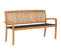 vidaXL Banc de jardin empilable 159 cm en teck massif avec coussin Marron G