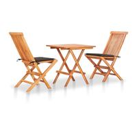 Bois de Teck Massif Ensemble de Bistro 3 pcs avec Coussins Bleu Jardin vidaXL