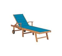 Bois de Teck Solide Chaise Longue avec Coussin Transat de Patio Bain de Soleil d'Extérieur Chaise Longue de Terrasse Jardin Plage Bleu