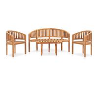 Bois de Teck Solide Salon de Jardin 3 pcs en Forme de Banane Patio vidaXL