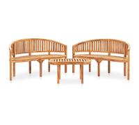 Bois de Teck Solide Salon de Jardin 3 pcs en Forme de Banane Patio vidaXL