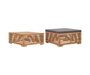 Bois de Teck Table et Repose-pied de Jardin et Coussin Gris Foncé Patio vidaXL