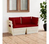 Vidaxl Canapé Palette À 2 Places De Jardin Avec Coussins Bois D'épicéa