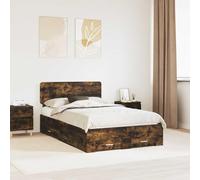 Bois d'ingénierie avec Rangement Moderne Minimaliste 135 x 190 cm Marron | Cadre de lit Chêne fumé 135x190 cm avec tiroirs et sommier à lattes intégré, Bois d'ingénierie robuste, tête de lit incluse,