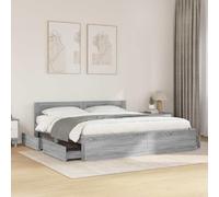 Bois d'ingénierie avec rangement tiroirs sommier à lattes Gris 180x200 cm | Cadre de lit avec tête de lit et tiroirs somona gris 180x200 cm, sommier à lattes inclus, bois d'ingénierie robuste, sans