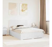 Bois d'ingénierie avec tiroir de Rangement Moderne Blanc 140 x 190 cm | Cadre de lit avec tiroir Blanc 140x190 cm Bois d'ingénierie sommier inclus tête de rangement lit double moderne