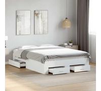 Bois d'ingénierie avec tiroirs de Rangement Moderne Blanc 135x190 cm | Cadre de lit avec tiroirs blanc 135x190 cm sans matelas rangement moderne bois ingenierie lits sommier
