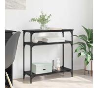 Bois d'ingénierie industrielle étroite style loft Noir 75 x 29 x 75 cm | Table console Chêne noir 75 x 29 x 75 cm en bois d'ingénierie avec étagères, rangement étroit pour entrée, salon ou couloir,