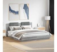 Bois d'ingénierie LED RVB avec tête de lit cadre de lit 160x200 cm Gris | Cadre de lit LED 160x200 cm sommier gris somona avec tete de lit lumiere RGB bois ingenierie sans matelas