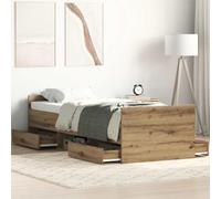 Bois d'ingénierie résistant Tête et pied de lit fonctionnels Brun 100 x 200 | Cadre de lit 100x200 cm avec tiroirs chêne artisanal sans matelas rangement tête de lit en bois massif