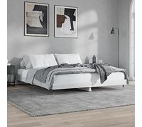 Bois d'ingénierie robuste Chambre à coucher pieds métal Blanc 200x200 cm | Cadre de lit sans matelas blanc brillant 200x200 cm, Lit plateforme en bois et métal robuste, Structure stable avec sommier à