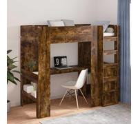 Bois d'ingénierie Robuste Loft Moderne avec Bureau 90x190 cm Chêne fumé | Lit superposé avec bureau Chêne fumé 90x190cm Meuble gain de place pour petite chambre étudiant avec étagères échelle