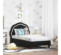 Bois d'ingénierie Robuste Moderne Minimaliste Noir 70 x 140 cm | Cadre de lit pour tout-petit avec tête de lit Noir 70x140 cm, cadre en bois robuste, revêtement en velours doux, rangements