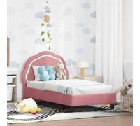 Bois d'ingénierie Robuste Moderne Minimaliste Tête de lit Rose 70 x 140 cm | Cadre de lit pour tout-petit enfant avec tête de lit rangement Rose 70x140 cm, sommier à lattes inclus, en velours doux et