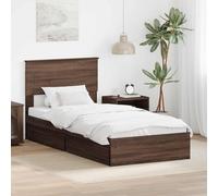 Bois d'ingénierie Robuste Rangement Malin Moderne 75 x 190 cm Marron | Lit de Rangement Chêne brun 75 x 190 cm Bois d'ingénierie avec Tiroirs, Cadre Moderne avec Tête de Lit, Robustesse et Design