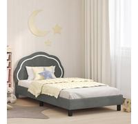 Bois d'ingénierie Robuste Style Minimaliste Moderne Gris 80 x 200 cm | Cadre de lit pour enfants Gris foncé avec tête de lit velours et rangement, sommier à lattes inclus, design bas sans besoin