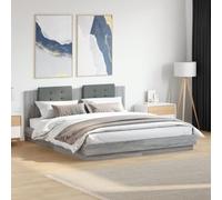 Bois d'ingénierie Tête de lit Rembourrée Mousse 200x200 cm Gris | Cadre de lit sans matelas somona gris 200x200 cm avec tête de lit rembourrée et lattes en contreplaqué robuste