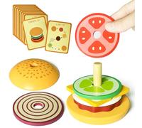 Bois Empilable Hamburger Jouet, Cuisine Enfant en Bois Montessori Jouet Faux Alimentaires Jouet Jeu d'imitation Enfant Pain Puzzle Accessoire Cuisine Ustensiles Jouets (Hamburger)