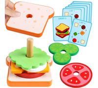 Bois Empilable Hamburger Sandwichjouet,Cuisine Enfant En Bois Montessori Jouet Faux Alimentaires Jouet Jeu D'Imitation Enfant Pain Puzzle Accessoire Cuisine Ustensiles Jouets (Sandwich)