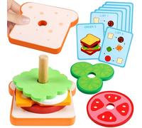 Bois Empilable Hamburger SandwichJouet, Cuisine Enfant en Bois Montessori Jouet Faux Alimentaires Jouet Jeu d'imitation Enfant Pain Puzzle Accessoire Cuisine Ustensiles Jouets (Sandwich)