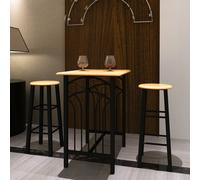 Bois Ensemble de Bar 3 pcs Acier Anthracite Bistro Jardin Restaurant vidaXL