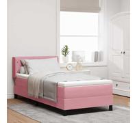 Bois ingénierie et pin Massif Design Minimaliste Moderne 200 x 100 cm Rose | Lit à Ressorts avec Matelas Rose 200 x 100 cm Polyester Ensemble Complet avec Tête de Lit, Sommier à Lattes et Surmatelas