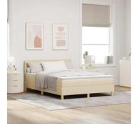 Bois ingénierie et pin Massif LED Moderne Crème 140 x 190 cm | Lit à Ressort LED avec Matelas Tissu Crème 140x190 cm, Tête de Lit Ajustable, Éclairage RGB, Structure Bois et Pin, Double